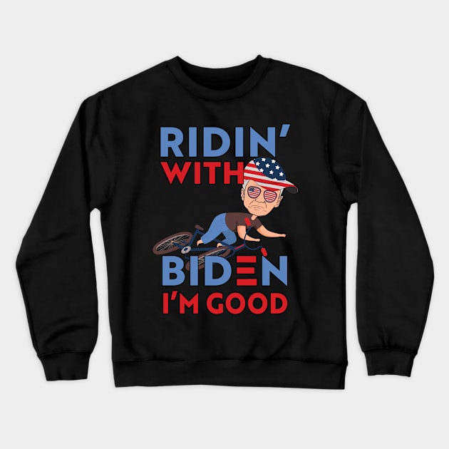 Funny Joe Biden falling from Bike Crewneck Sweatshirt by Kishu